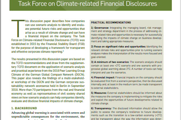 New discussion paper: Evaluating corporate climate risks – scenario analysis following the guidelines of the TCFD