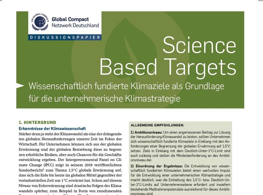 Diskussionspapier: Science Based Targets anhand der aktualisiserten Kriterien