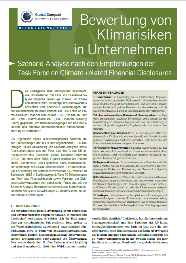Neues Diskussionspapier: Bewertung von Klimarisiken in Unternehmen – Szenario-Analyse nach den Empfehlungen der TCFD